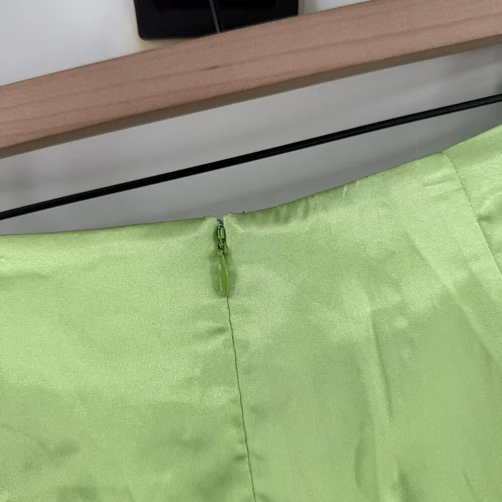 LINE & DOT Skirt SZ Medium Asymetrical Cascade Lizzy Lime Mini Satin Drape NWT